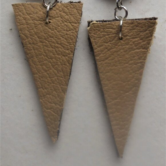 No.667 Handmade earrings with leather pieces 2 1/2 inches long - Picture 3 of 4